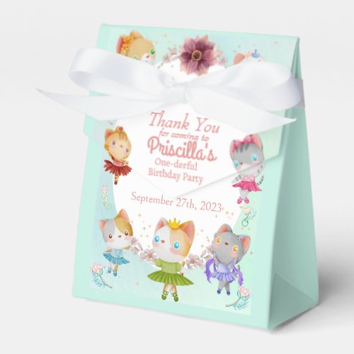 Pastel Green All Ballerina Cat Kids Birthday Party Favor Boxes