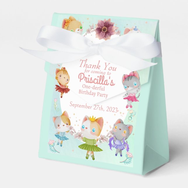 Pastel Green All Ballerina Cat Kids Birthday Party Favor Boxes (Front Side)