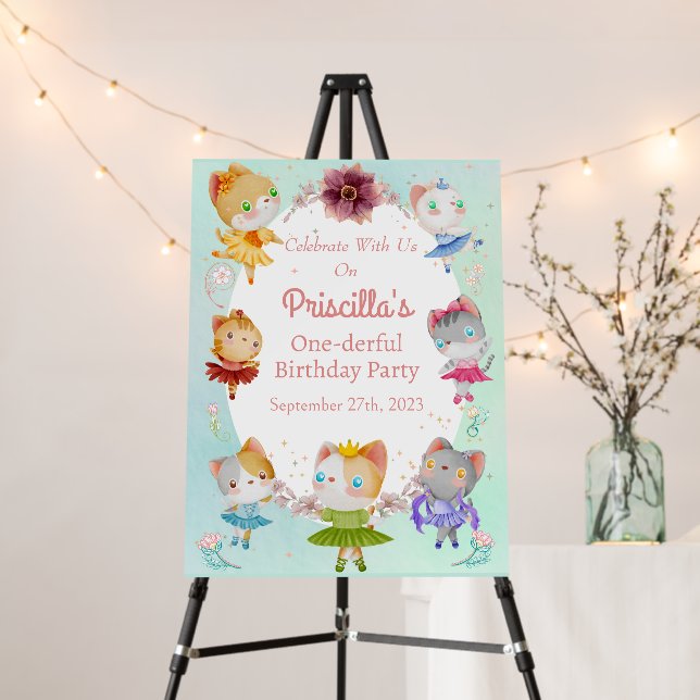 Pastel Green All Ballerina Cat Kids Birthday Party Foam Board (In Situ (Stand))