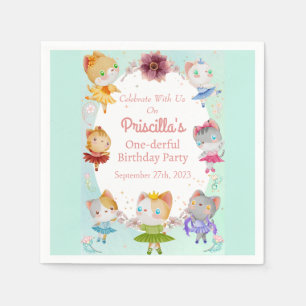 Pastel Green All Ballerina Cat Kids Birthday Party Napkins