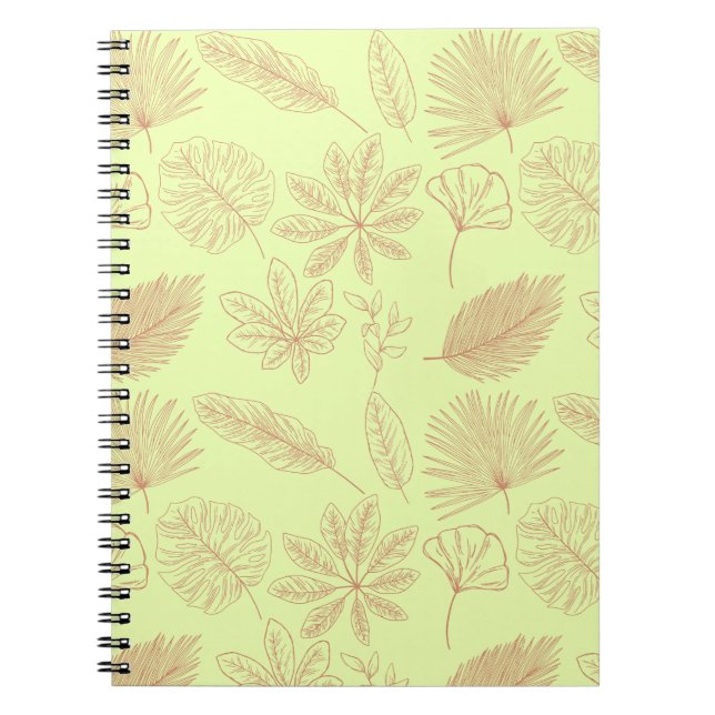 Pastel Green and Beige Leaves Pattern  Notebook (Front)