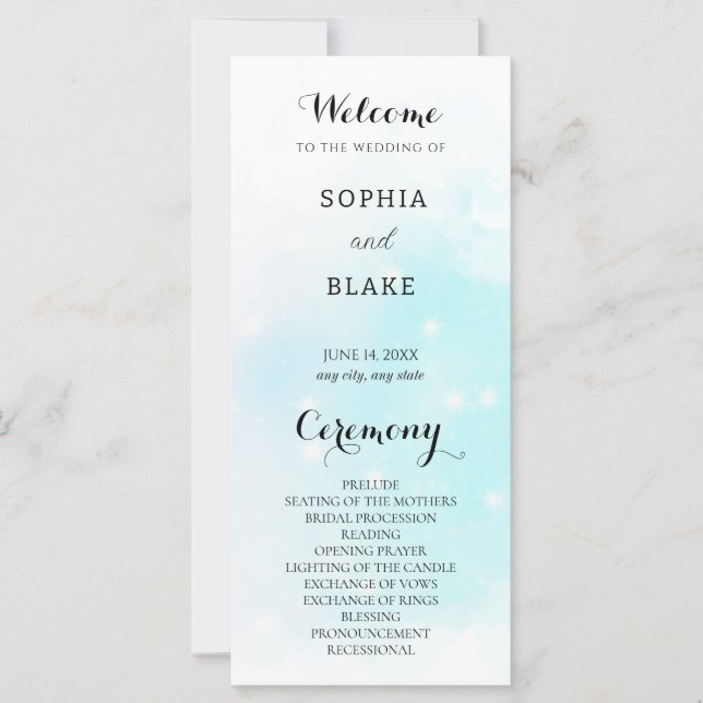 Pastel Green and Blue Sparkling Wedding Program (Front)