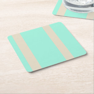 Pastel green and brown pattern square paper coaster
