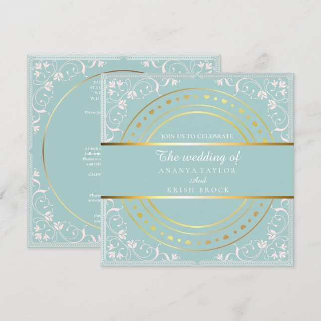 Pastel Green and Gold Wedding  Invitation (Front/Back)