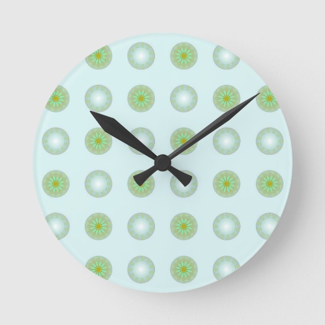 Pastel Green and Grey Geometric Pattern Round Clock (Front)