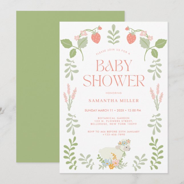 Pastel Green and Pink Cute Floral Baby Shower Invitation (Front/Back)