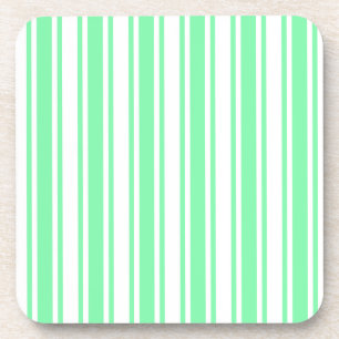 Pastel green and white candy stripes beverage coaster