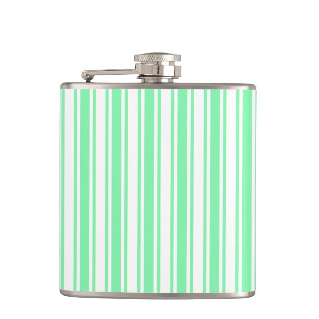 Pastel green and white candy stripes flask (Front)