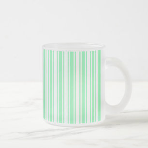 Pastel green and white candy stripes frosted glass coffee mug