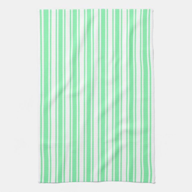 Pastel green and white candy stripes kitchen towel (Vertical)