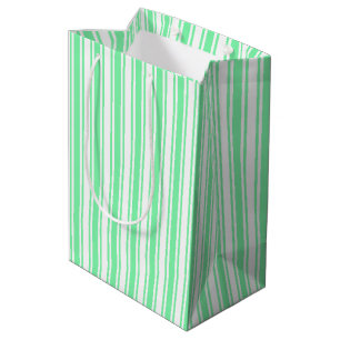 Pastel green and white candy stripes medium gift bag