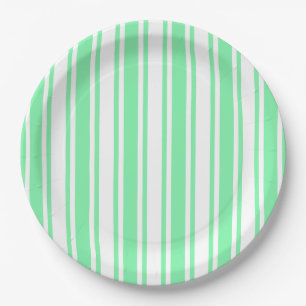 Pastel green and white candy stripes paper plates