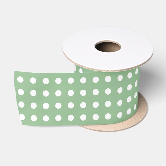 Pastel Green and White Polka Dot Pattern on Satin Ribbon (Spool)