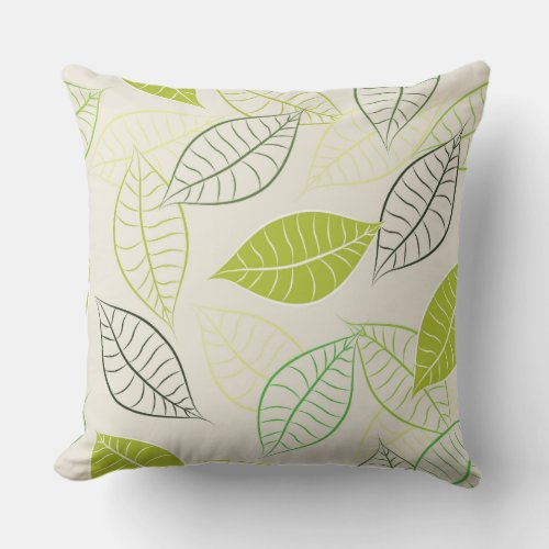 Pastel Green And Yellow Stylized Leafs Pattern Throw Pillow