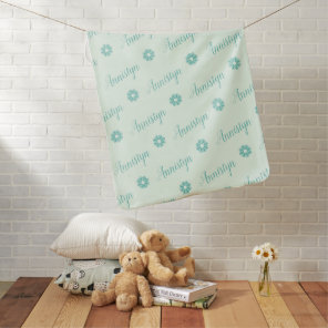 Pastel Green Aqua Flower Feminine Custom Name Baby Blanket