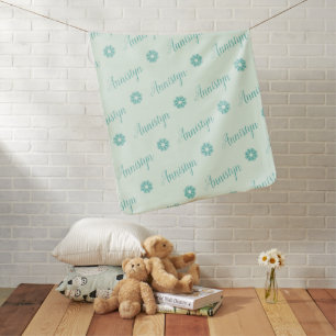 Pastel Green Aqua Flower Feminine Custom Name Baby Blanket