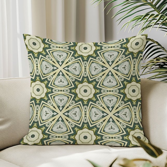 Pastel green art nouveau William Morris pattern Throw Pillow (Pastel green art nouveau William Morris pattern Throw Pillow)