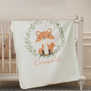 Pastel Green Baby Boy Name Leaf frame Fox Cute Blanket
