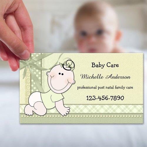 Pastel Green Baby Care Baby Sitter Business Card