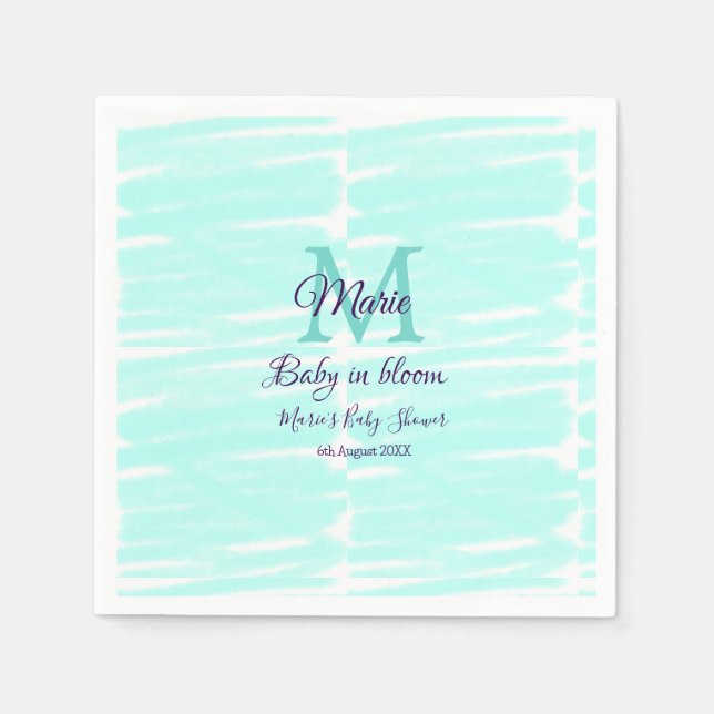 Pastel green baby in bloom monogram baby shower te napkins (Front)