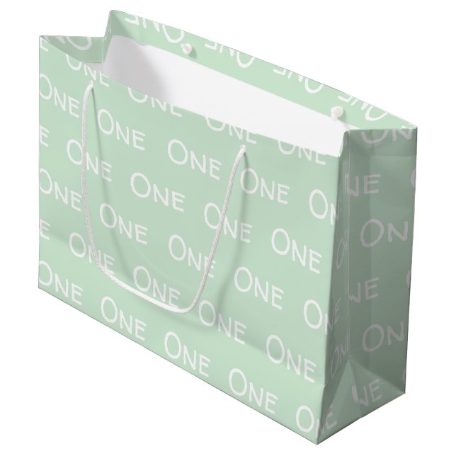 Pastel Green Baby's First Birthday Large Gift Bag (Front Angled)