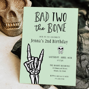 Pastel Green Bad Two The Bone 2nd Birthday Party Invitation