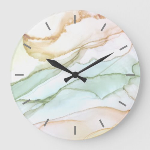 Pastel Green Beige Apricot Abstract Large Clock