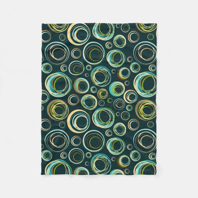Pastel Green &Beige Tones Modern Abstract Circles Fleece Blanket (Front)