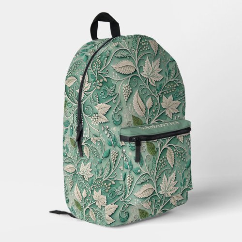 Pastel Green Beige Vintage Botanical Pattern Printed Backpack