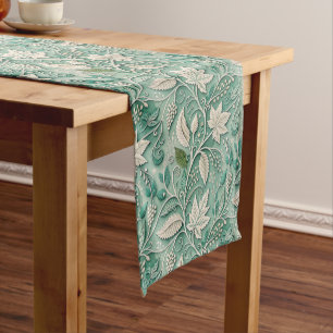 Pastel Green Beige Vintage Botanical Pattern Short Table Runner