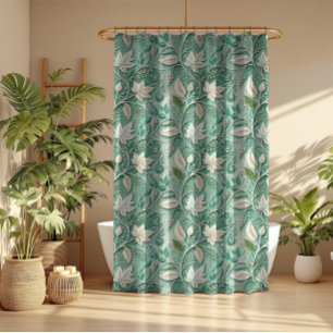 Pastel Green Beige Vintage Botanical Pattern Shower Curtain