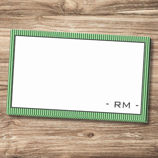 Pastel Green Black Striped Border | Monogram  Post-it Notes (Creator Uploaded)