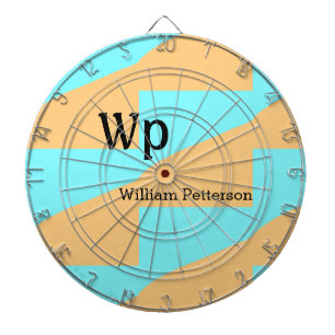 Pastel green blue add name monogram letter title dart board