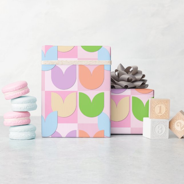 Pastel Green Blue Purple Orange Yellow Tulips Wrapping Paper (Baby Shower)
