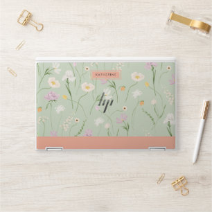 Pastel Green Boho Chic Floral HP Laptop Skin