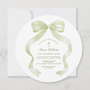Pastel Green Bow Baptism Invitation