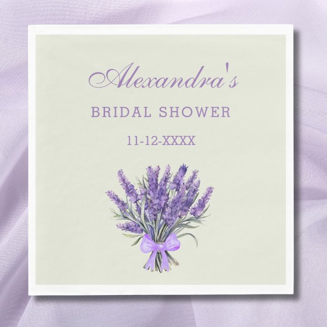 Pastel Green Bow Floral Lavender Bridal Shower  Napkins (Creator Uploaded)