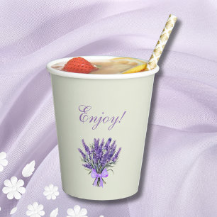 Pastel Green Bow Floral Lavender Bridal Shower Paper Cups