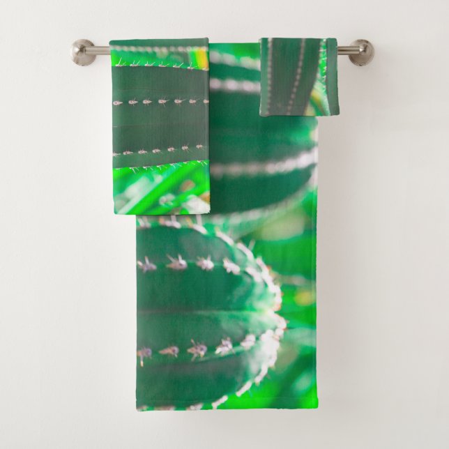 Pastel Green cactus plant leaves Bath Towel Set (Insitu)