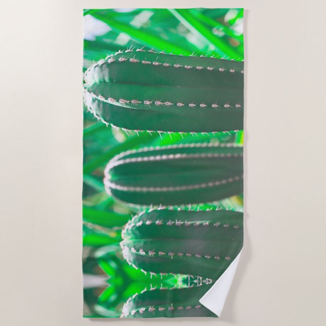 Pastel Green cactus plant leaves Beach Towel (Front)
