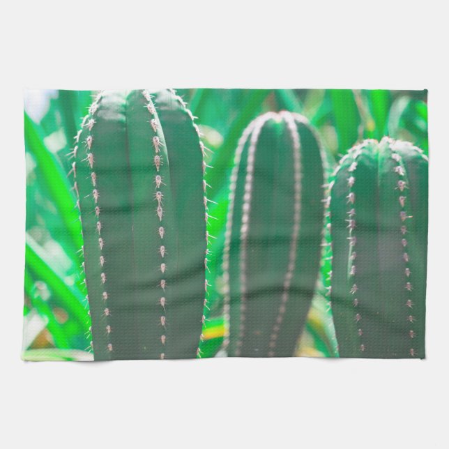 Pastel Green cactus plant leaves Kitchen Towel (Horizontal)