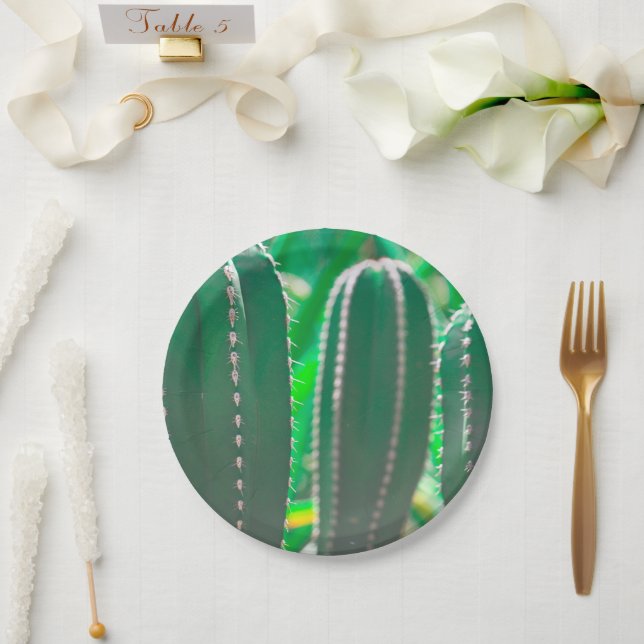 Pastel Green cactus plant leaves pastel Paper Plates (Wedding)