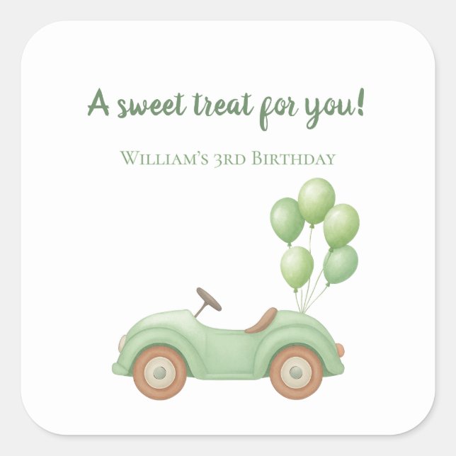 Pastel Green Car & Balloon Sticker (Front)