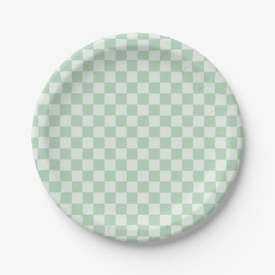 Pastel Green Checkerboard Paper Plates