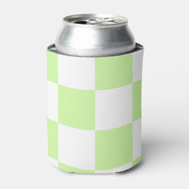 Pastel Green Checkerboard Retro Modern Checks  Can Cooler (Can Front)
