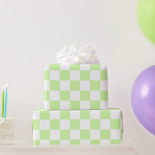 Pastel Green Checkered Cute Retro Plaid Pattern Wrapping Paper