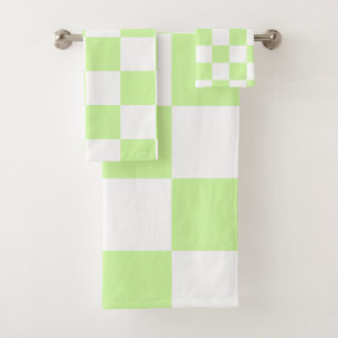 Pastel Green Checkered Gingham Pattern Bath Towel Set