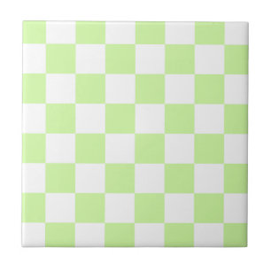Pastel Green Checkered Gingham Pattern Ceramic Tile