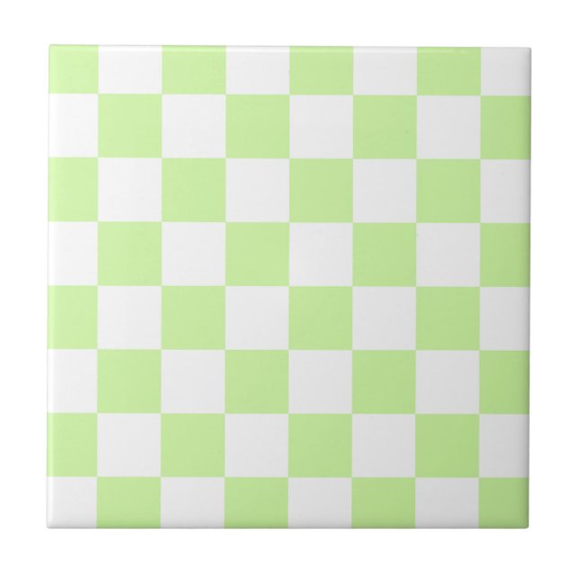 Pastel Green Checkered Gingham Pattern Ceramic Tile (Front)