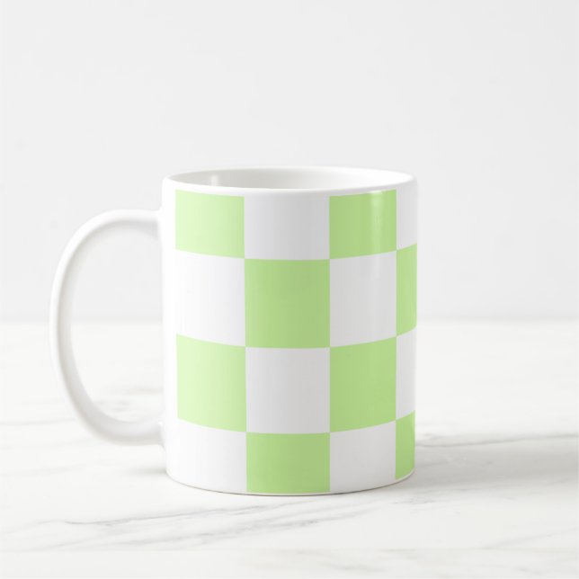 Pastel Green Checkered Gingham Pattern Coffee Mug (Left)